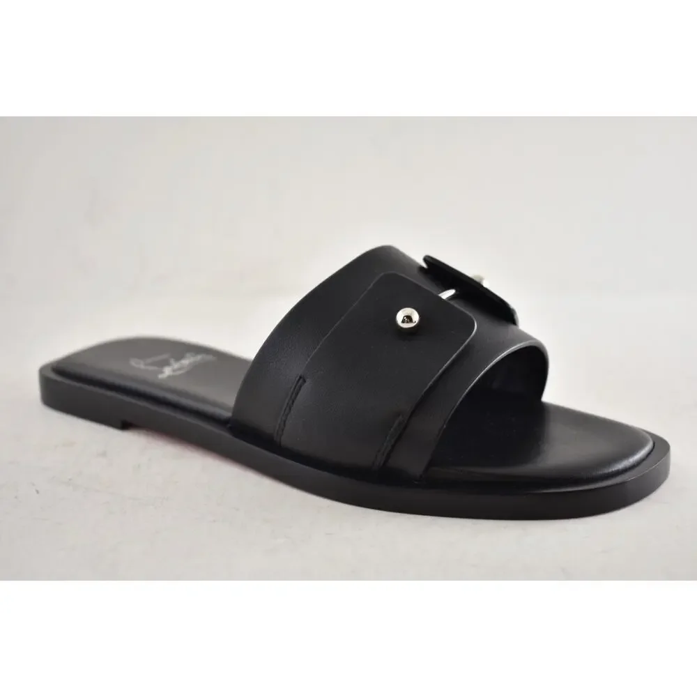 Christian Louboutin Chambelimule Donna Flat Black Calf Leather Slide Sandal 35